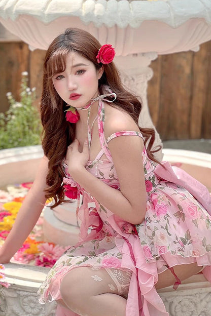 Sweet Lolita Dress - Multi-color Rose Print, Pink, Short Version, Short Length, Printed - additional product view 5