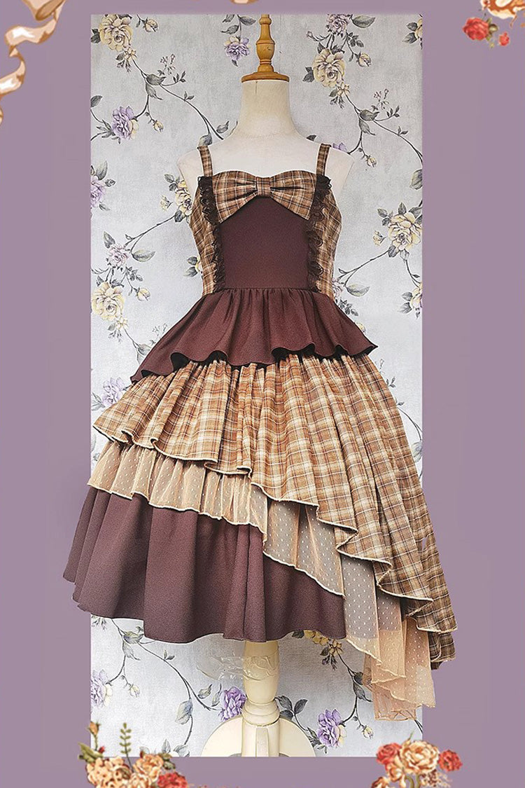 Sweet Lolita Dress - Multi-color Triple-layered Print, 5 Colors, Classic Style, Bow Detail - M Brown / L Brown option