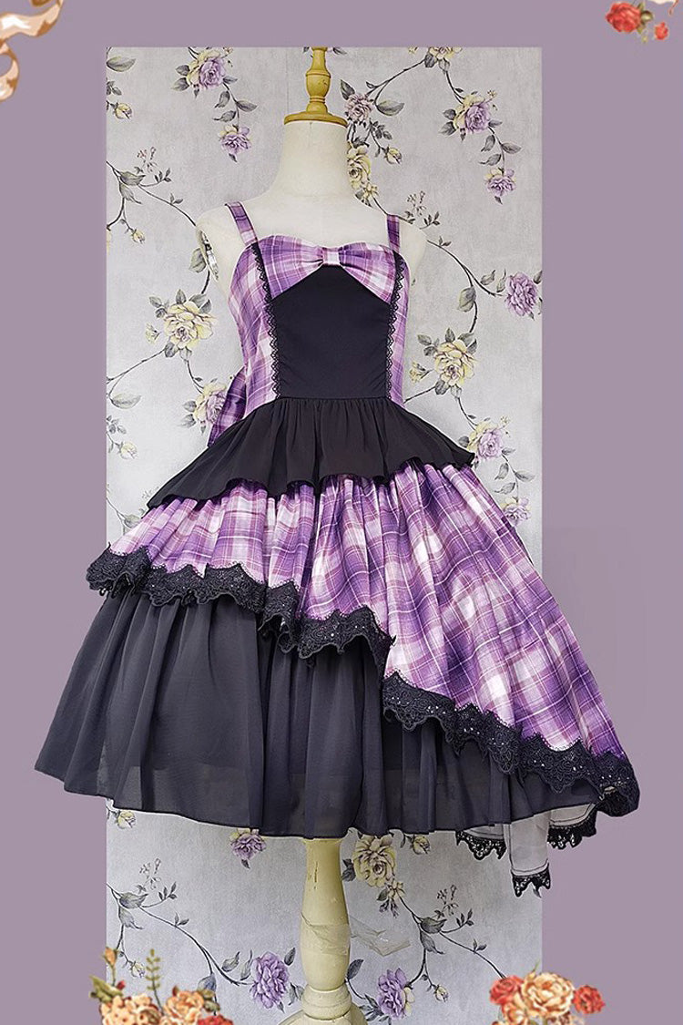 Sweet Lolita Dress - Multi-color Triple-layered Print, 5 Colors, Classic Style, Bow Detail - M Brown/Purple / L Brown/Purple option