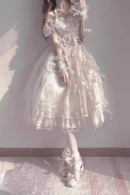 Sweet Lolita Dress - Multi-layer Hanayome Bowknot, Ivory, Bow Detail - additional product view 4