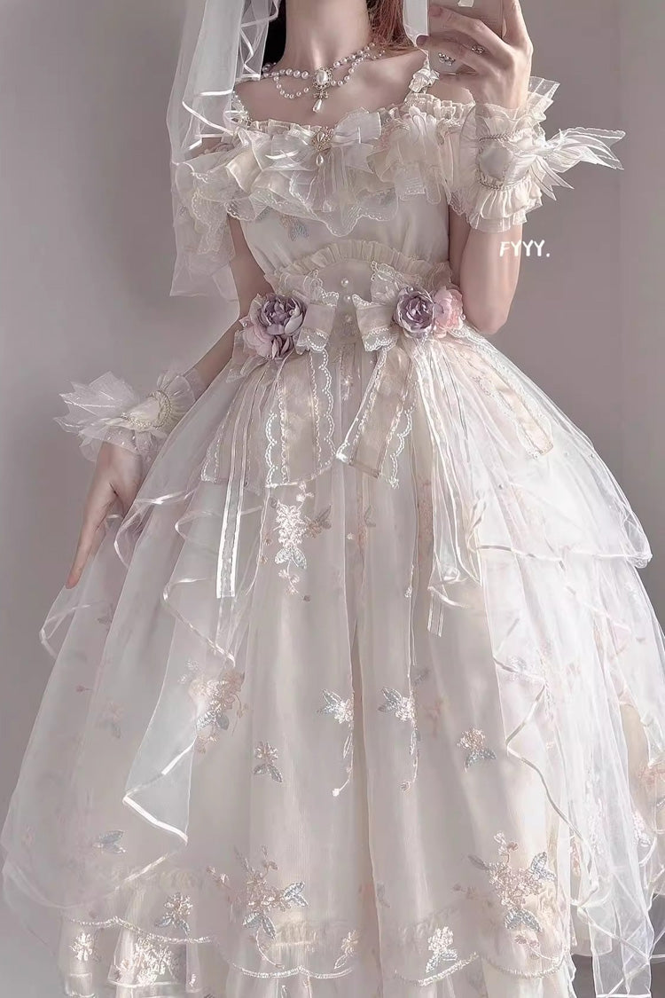 Sweet Lolita Dress - Multi-layer Hanayome Bowknot, Ivory, Bow Detail - main product image