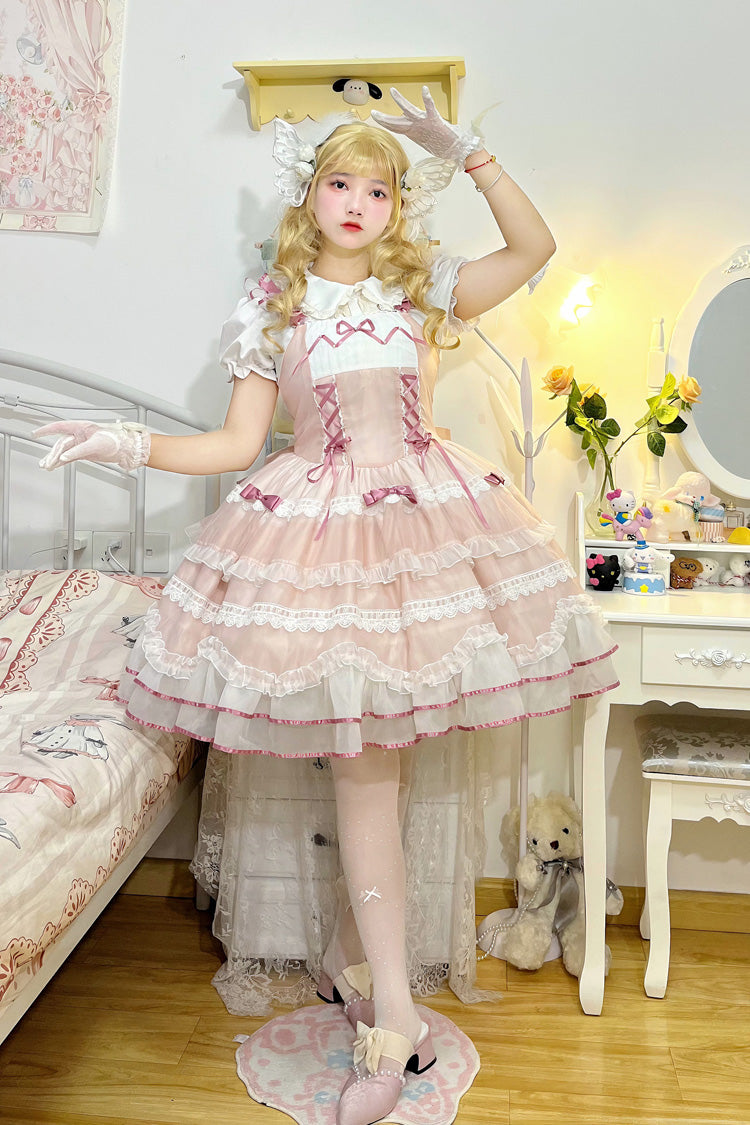 Sweet Lolita Dress - Multi-layer, Pink, Lace-Up, Ballet-Inspired Style, Bow Detail - additional product view 2