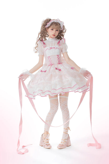 Sweet Lolita Dress - Multi-layer, Pink, Lace-Up, Ballet-Inspired Style, Bow Detail - additional product view 3