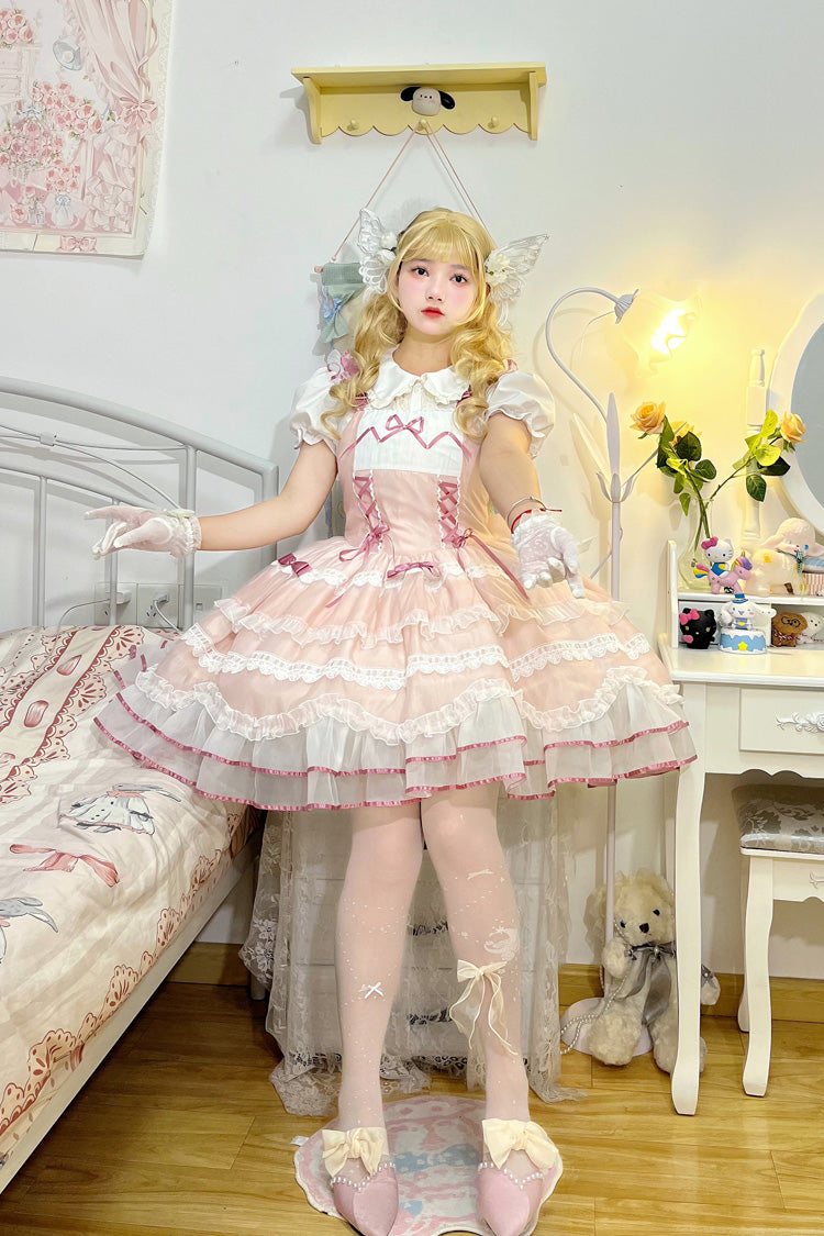 Sweet Lolita Dress - Multi-layer, Pink, Lace-Up, Ballet-Inspired Style, Bow Detail - additional product view 5