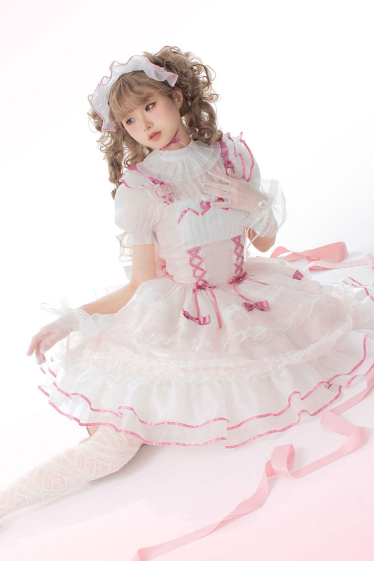 Sweet Lolita Dress - Multi-layer, Pink, Lace-Up, Ballet-Inspired Style, Bow Detail - additional product view 6