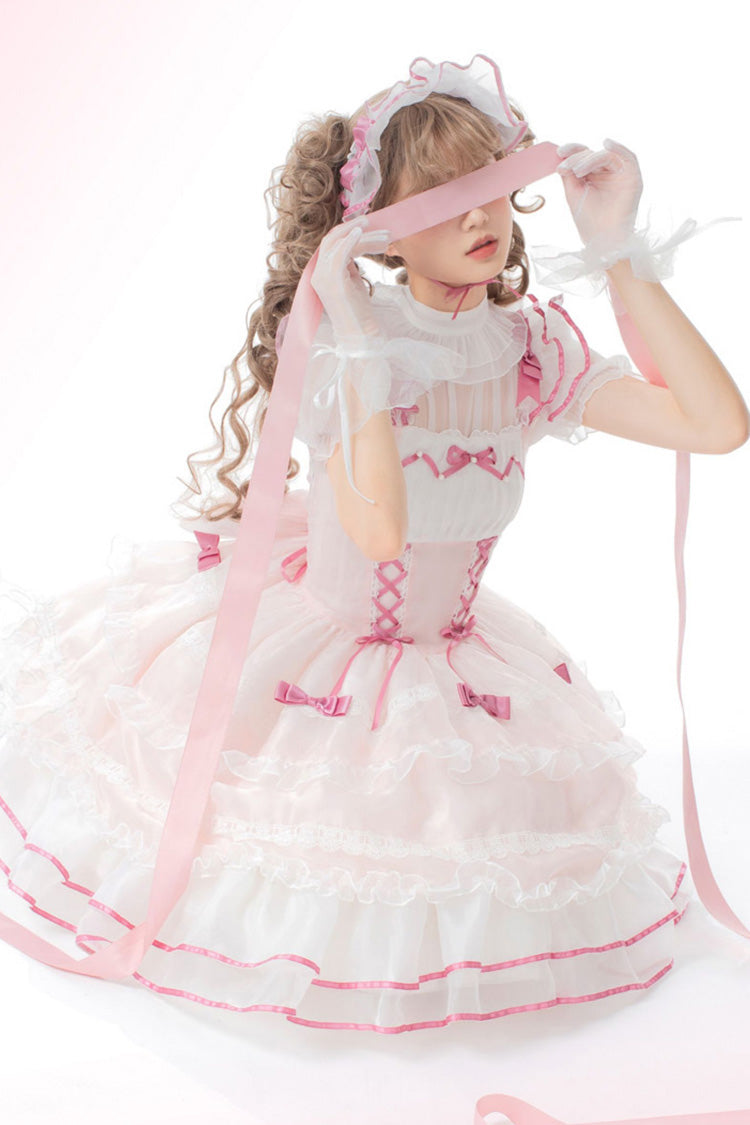Sweet Lolita Dress - Multi-layer, Pink, Lace-Up, Ballet-Inspired Style, Bow Detail - additional product view 7