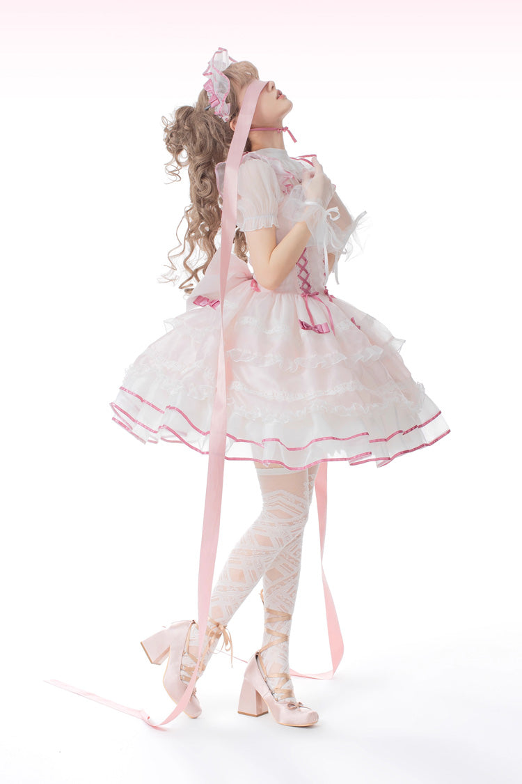 Sweet Lolita Dress - Multi-layer, Pink, Lace-Up, Ballet-Inspired Style, Bow Detail - additional product view 8
