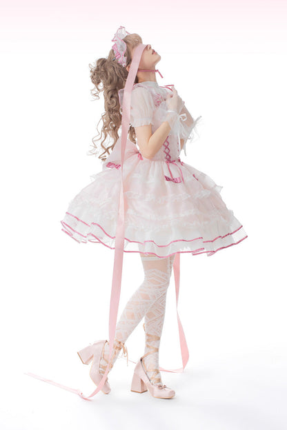 Sweet Lolita Dress - Multi-layer, Pink, Lace-Up, Ballet-Inspired Style, Bow Detail - additional product view 8