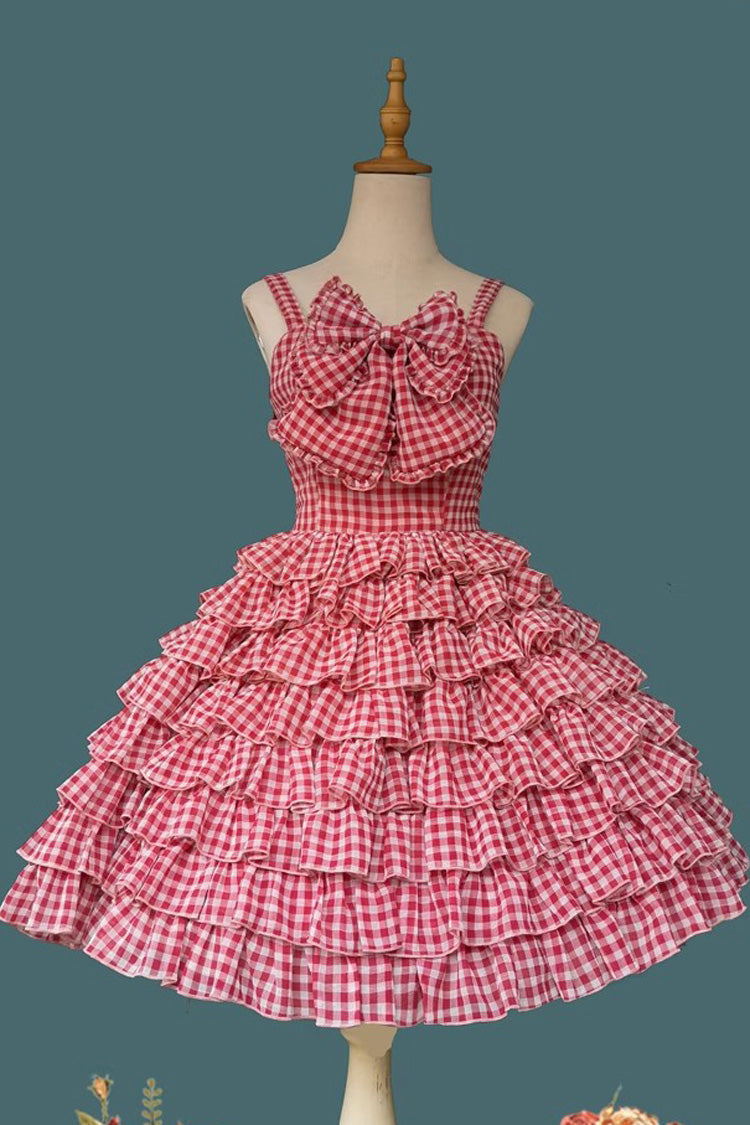 Sweet Lolita Dress - Multi-layer Plaid Print, 3 Colors, Plaid, Bow Detail, Ruffled - additional product view 4