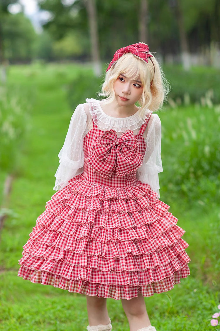 Sweet Lolita Dress - Multi-layer Plaid Print, 3 Colors, Plaid, Bow Detail, Ruffled - additional product view 6