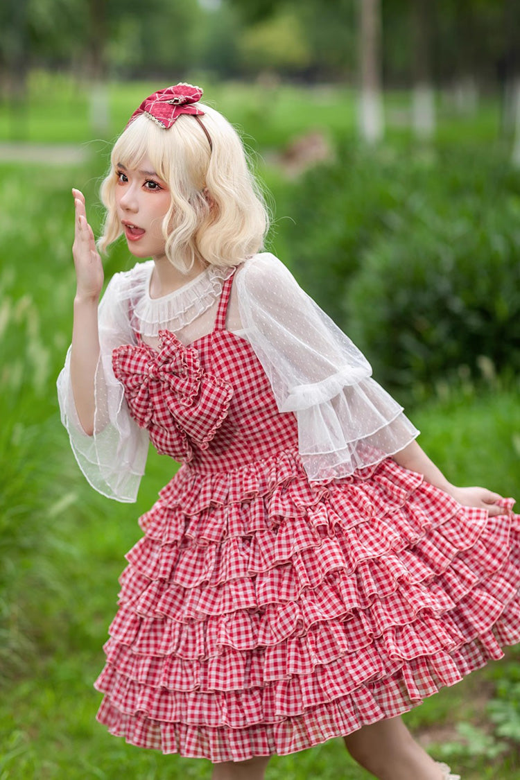 Sweet Lolita Dress - Multi-layer Plaid Print, 3 Colors, Plaid, Bow Detail, Ruffled - additional product view 7