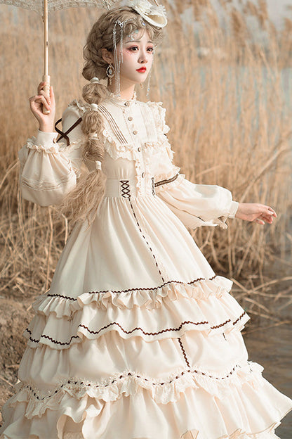 Sweet Lolita Dress - Multi-layer Ruffle Shepherdess, Ivory, Ruffled, Long Sleeves - additional product view 2