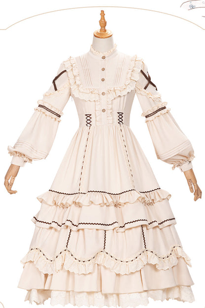 Sweet Lolita Dress - Multi-layer Ruffle Shepherdess, Ivory, Ruffled, Long Sleeves - additional product view 3