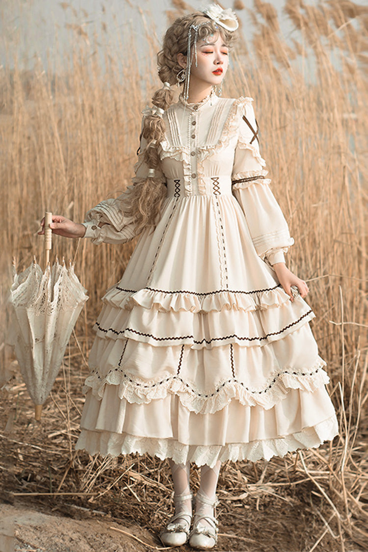 Sweet Lolita Dress - Multi-layer Ruffle Shepherdess, Ivory, Ruffled, Long Sleeves - main product image