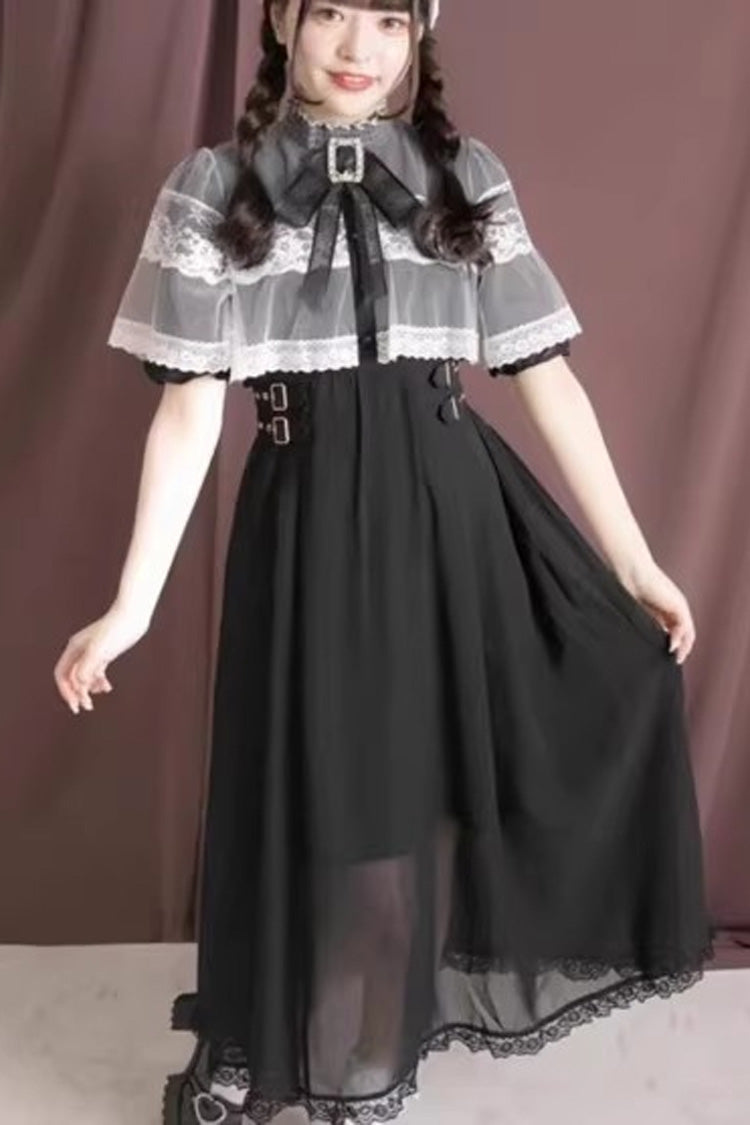 Sweet Lolita Dress - Multi-layered Lace Slim Jirai, 4 Colors, Lace Trim - S Black/White / M Black/White / L Black/White option