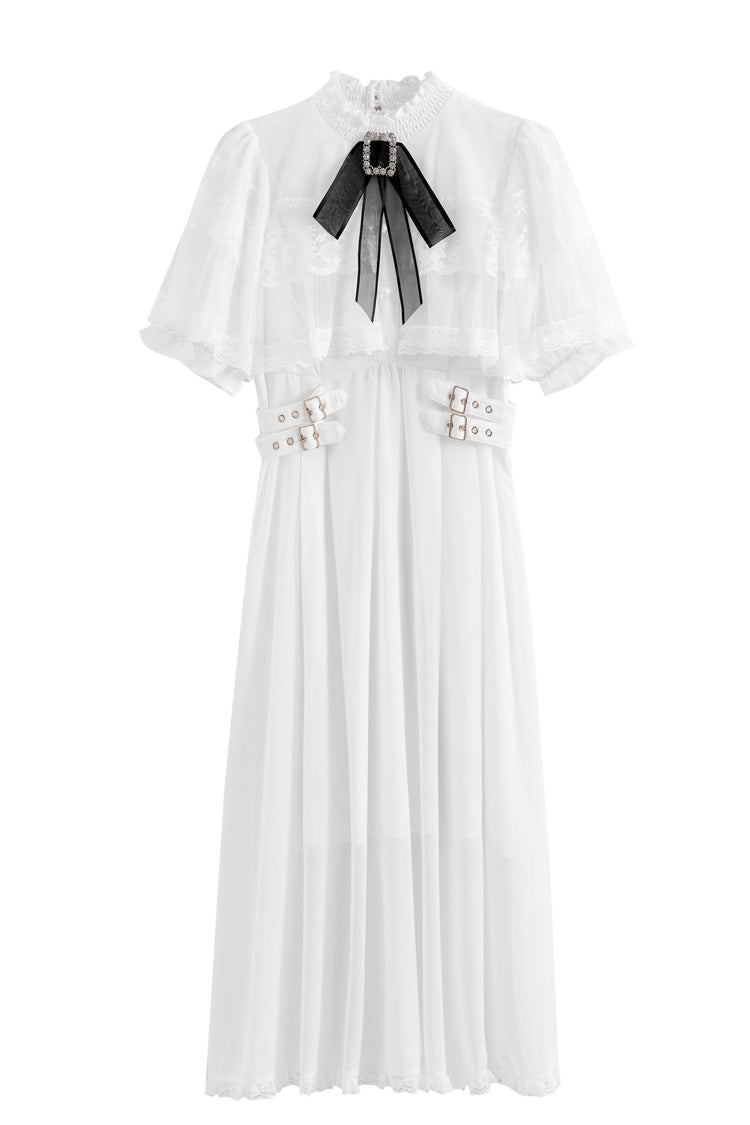 Sweet Lolita Dress - Multi-layered Lace Slim Jirai, 4 Colors, Lace Trim - S White / M White / L White option