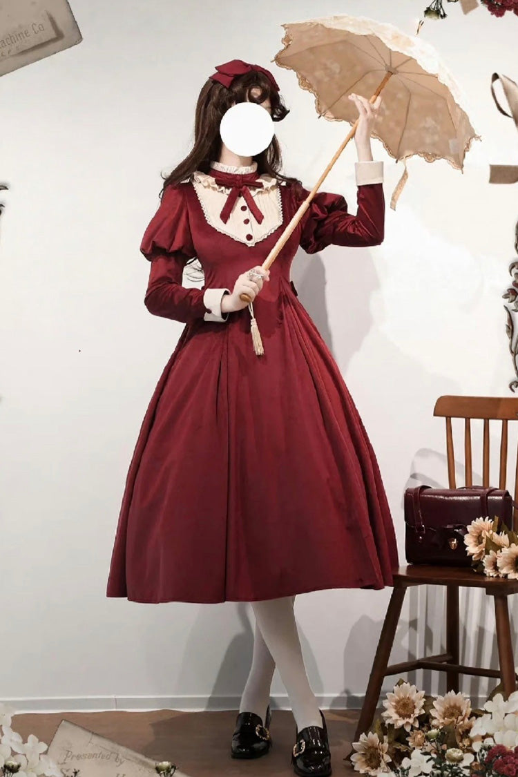 Sweet Lolita Dress - New Year, Red, Stand Collar, Long Sleeves, Classic Style - additional product view 3