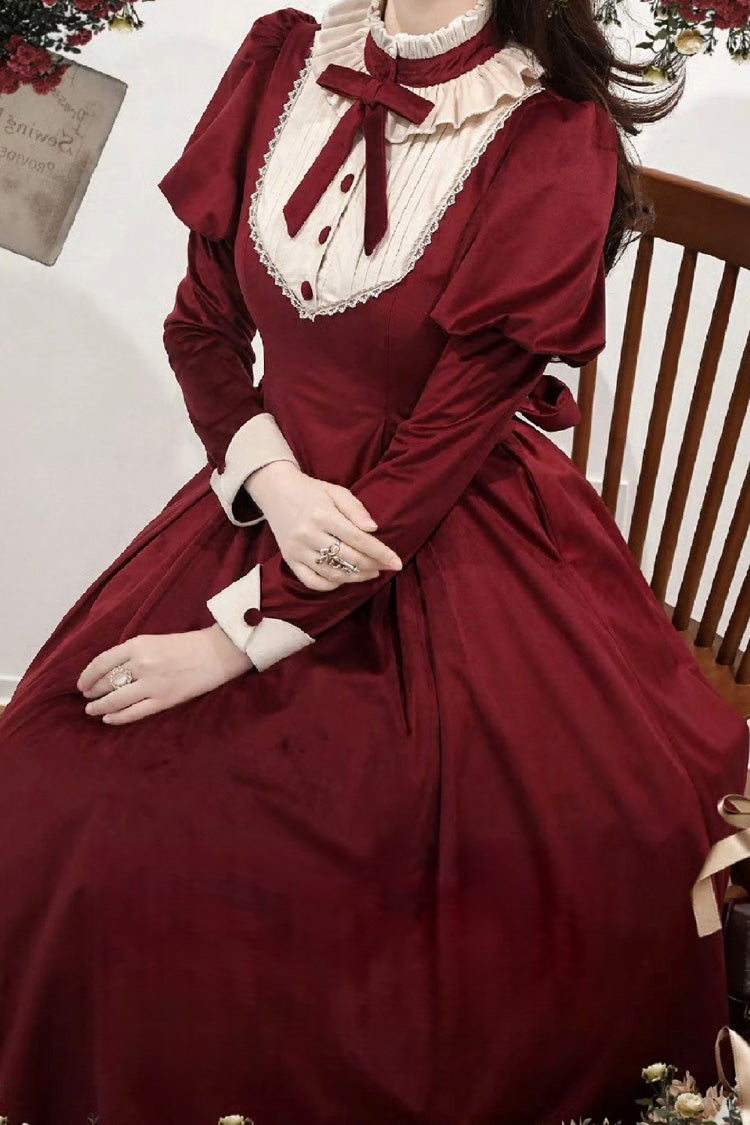Sweet Lolita Dress - New Year, Red, Stand Collar, Long Sleeves, Classic Style - additional product view 4