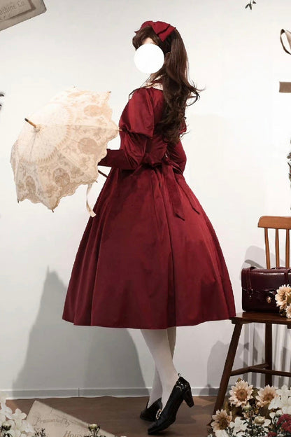 Sweet Lolita Dress - New Year, Red, Stand Collar, Long Sleeves, Classic Style - additional product view 5