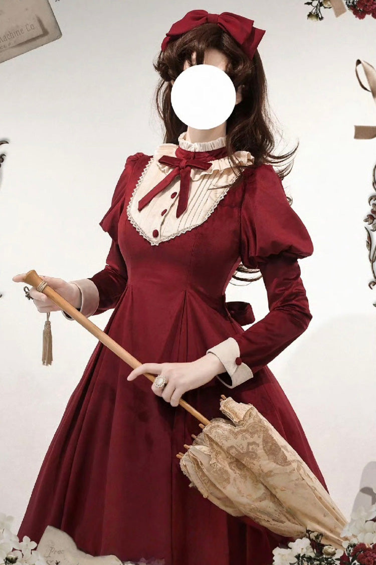 Sweet Lolita Dress - New Year, Red, Stand Collar, Long Sleeves, Classic Style - additional product view 7