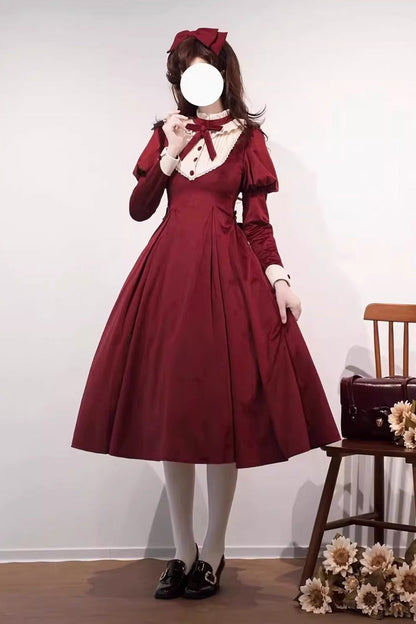 Sweet Lolita Dress - New Year, Red, Stand Collar, Long Sleeves, Classic Style - main product image