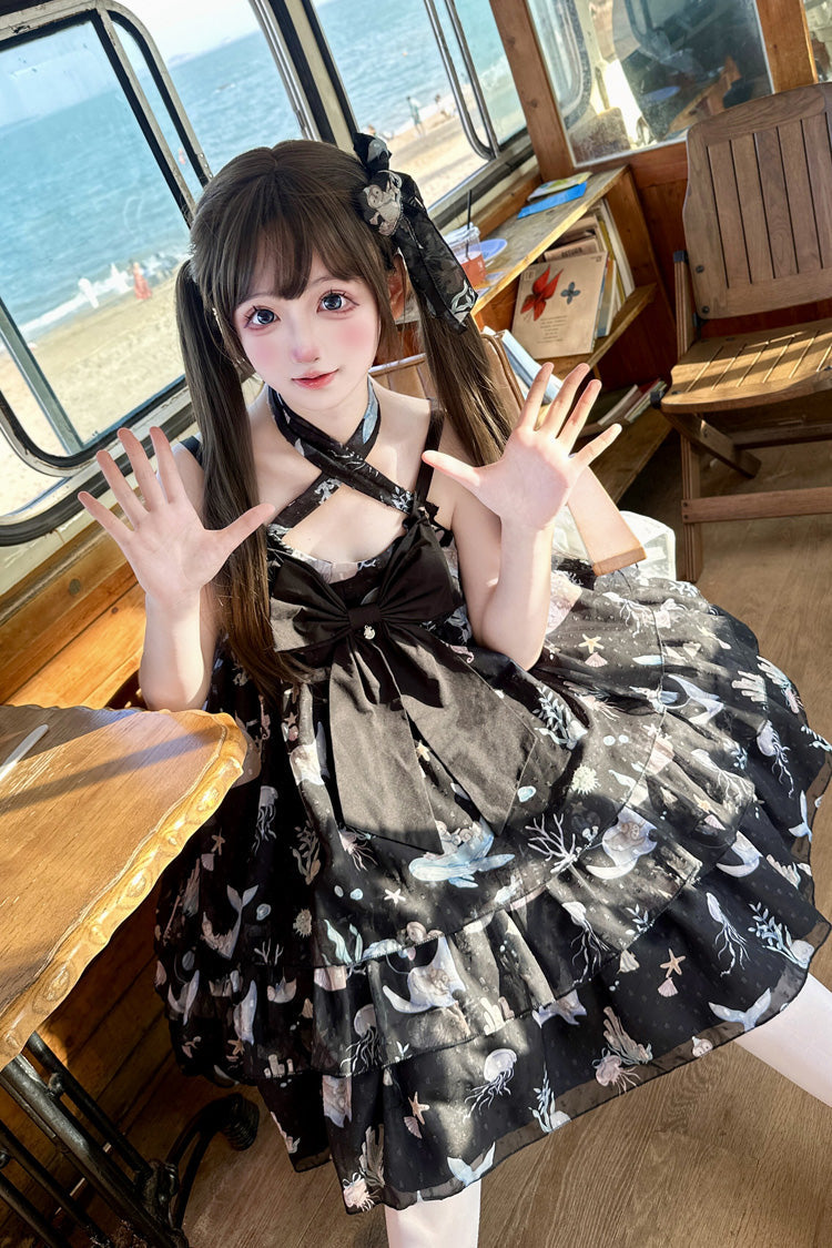 Sweet Lolita Dress - Ocean Sweetheart, 5 Colors, Layered, Halterneck, Bow Detail - additional product view 2