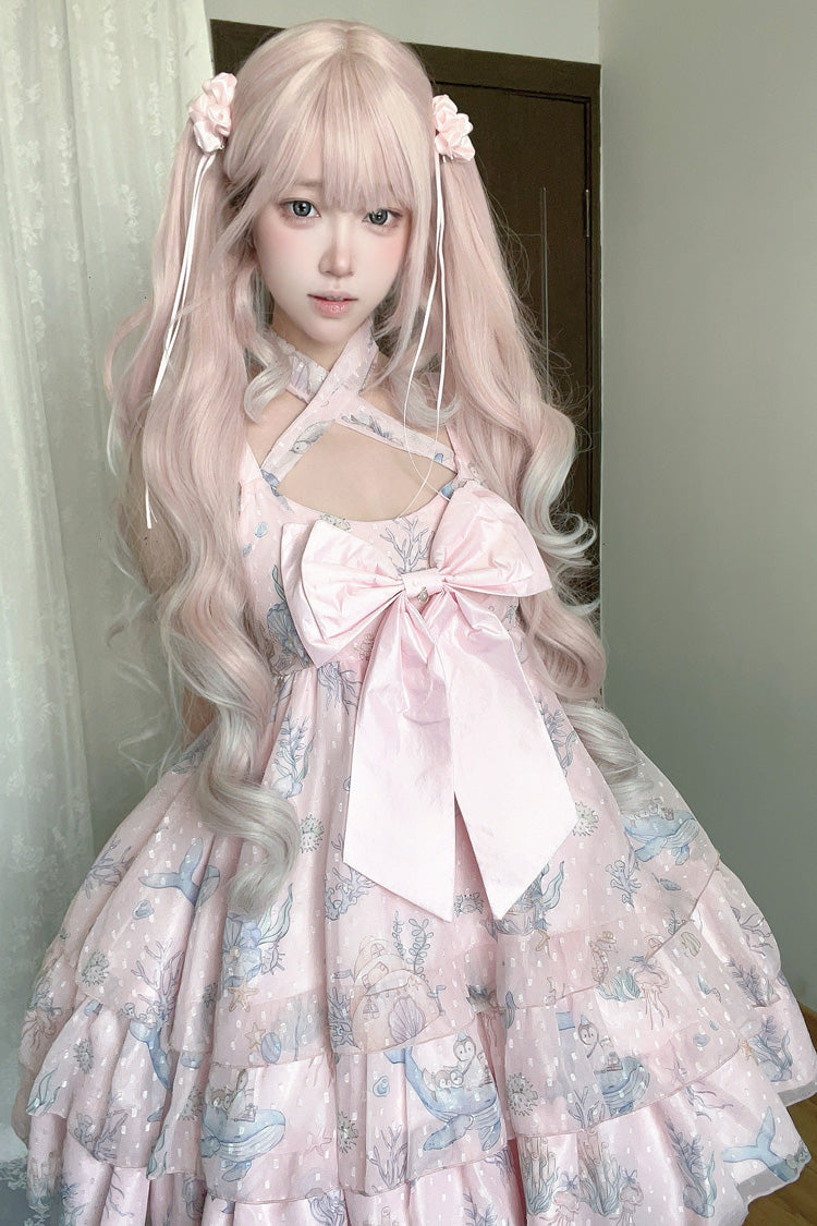 Sweet Lolita Dress - Ocean Sweetheart, 5 Colors, Layered, Halterneck, Bow Detail - additional product view 6