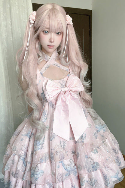 Sweet Lolita Dress - Ocean Sweetheart, 5 Colors, Layered, Halterneck, Bow Detail - additional product view 6
