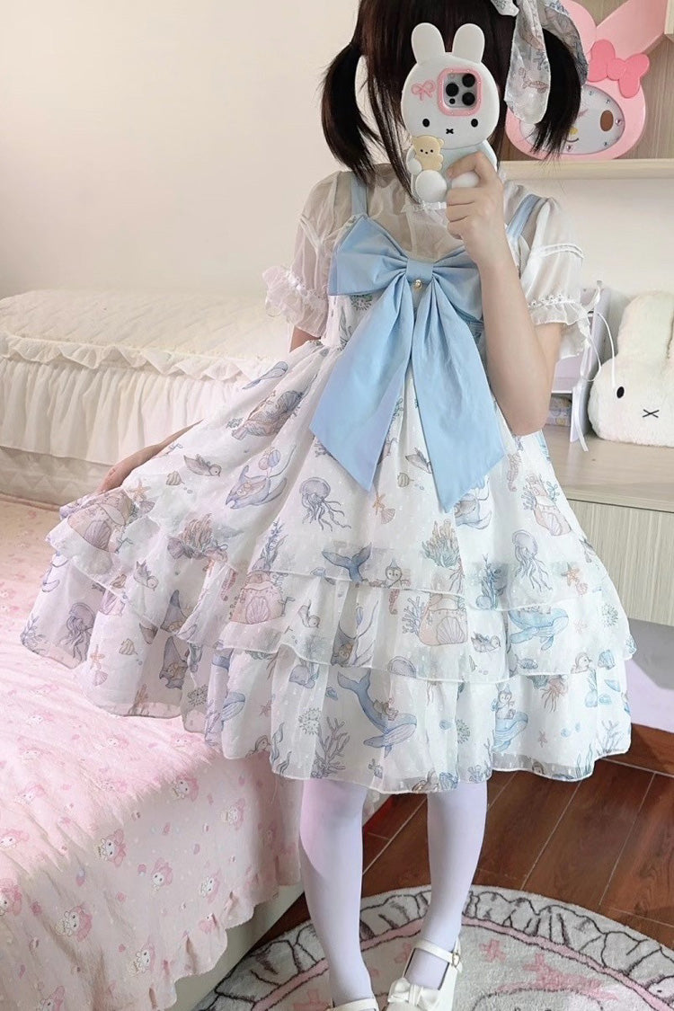 Sweet Lolita Dress - Ocean Sweetheart, 5 Colors, Layered, Halterneck, Bow Detail - additional product view 9