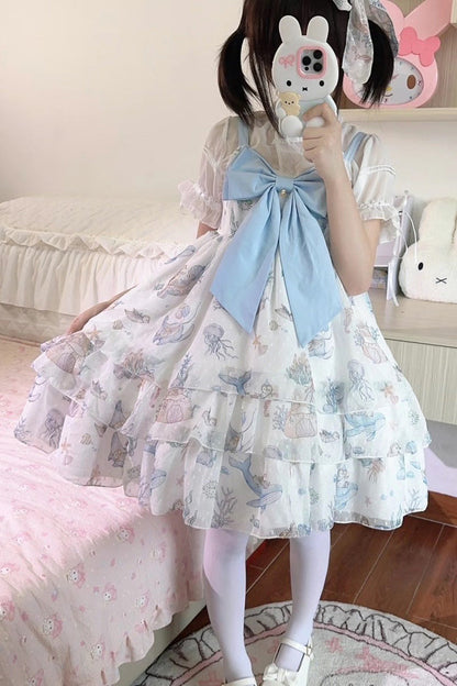 Sweet Lolita Dress - Ocean Sweetheart, 5 Colors, Layered, Halterneck, Bow Detail - additional product view 9