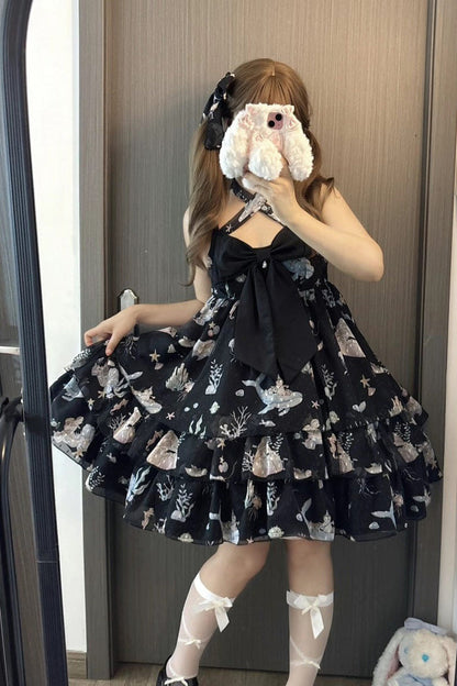 Sweet Lolita Dress - Ocean Sweetheart, 5 Colors, Layered, Halterneck, Bow Detail - additional product view 13