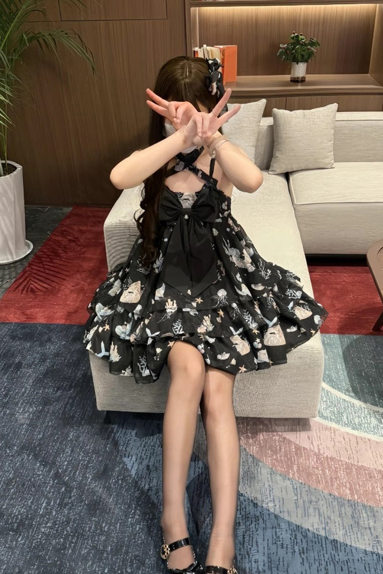 Sweet Lolita Dress - Ocean Sweetheart, 5 Colors, Layered, Halterneck, Bow Detail - additional product view 14