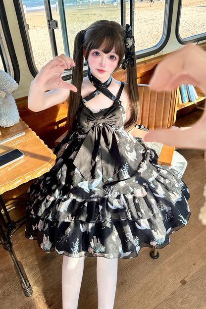 Sweet Lolita Dress - Ocean Sweetheart, 5 Colors, Layered, Halterneck, Bow Detail - main product image