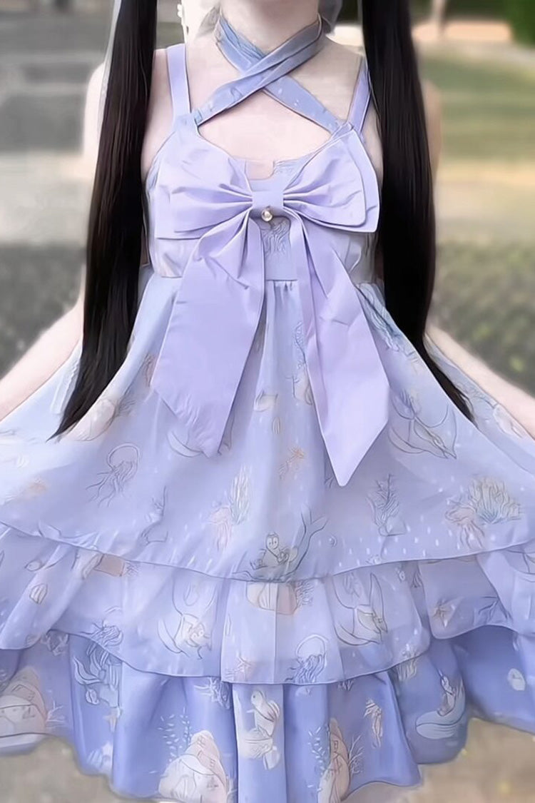 Sweet Lolita Dress - Ocean Sweetheart, 5 Colors, Layered, Halterneck, Bow Detail - S Purple / L Purple option