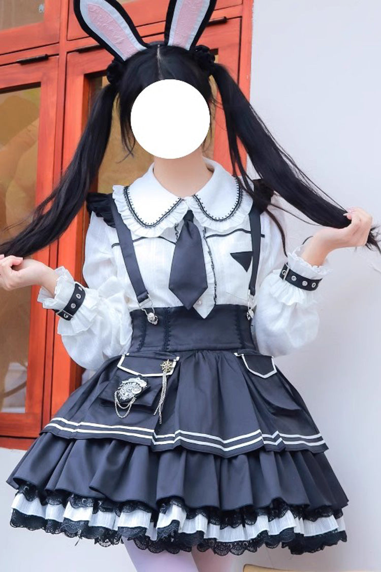 Sweet Lolita Dress - Officer Rabbit Multi-layer, 4 Colors, Ruffled - S Black/White / M Black/White / L Black/White option