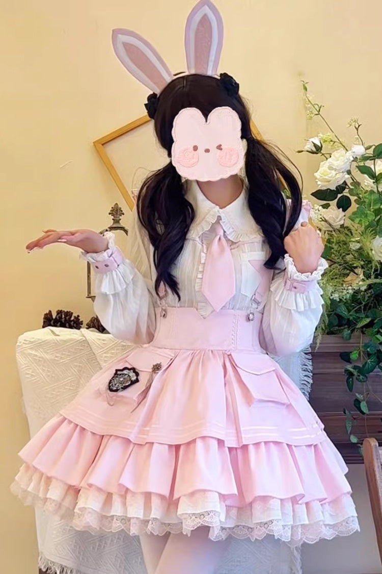 Sweet Lolita Dress - Officer Rabbit Multi-layer, 4 Colors, Ruffled - S Pink / M Pink / L Pink option
