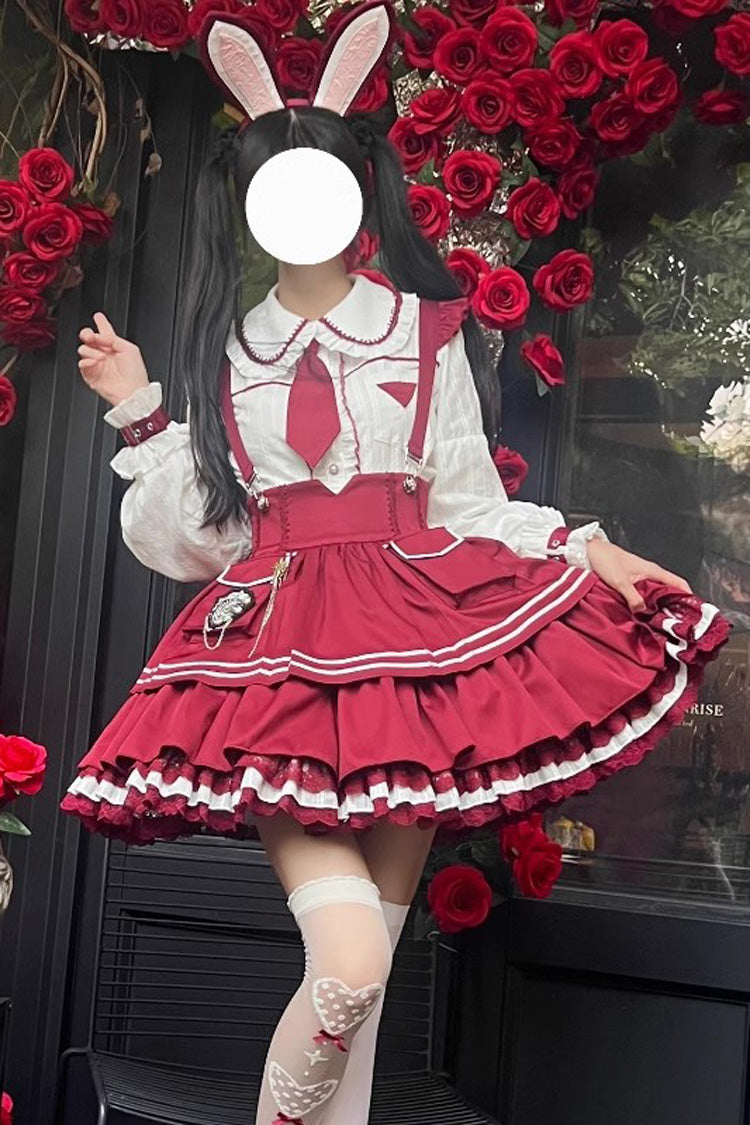 Sweet Lolita Dress - Officer Rabbit Multi-layer, 4 Colors, Ruffled - S Wine / M Wine / L Wine option