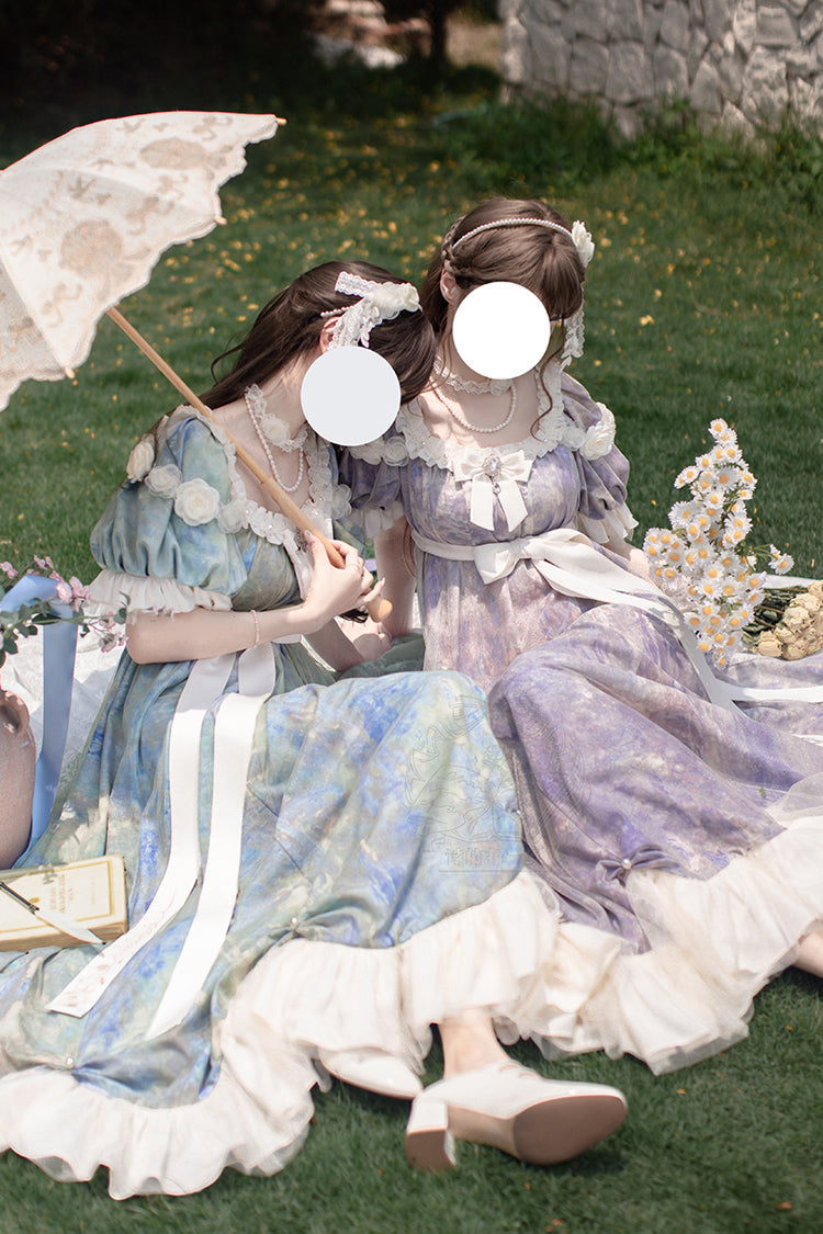 Sweet Lolita Dress - Oil Painting Sun And Moon Poem, Purple, Short Version, Long Version - additional product view 2