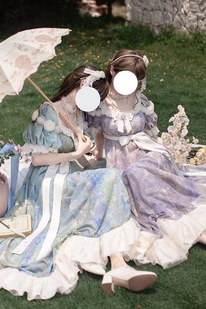 Sweet Lolita Dress - Oil Painting Sun And Moon Poem, Purple, Short Version, Long Version - additional product view 2