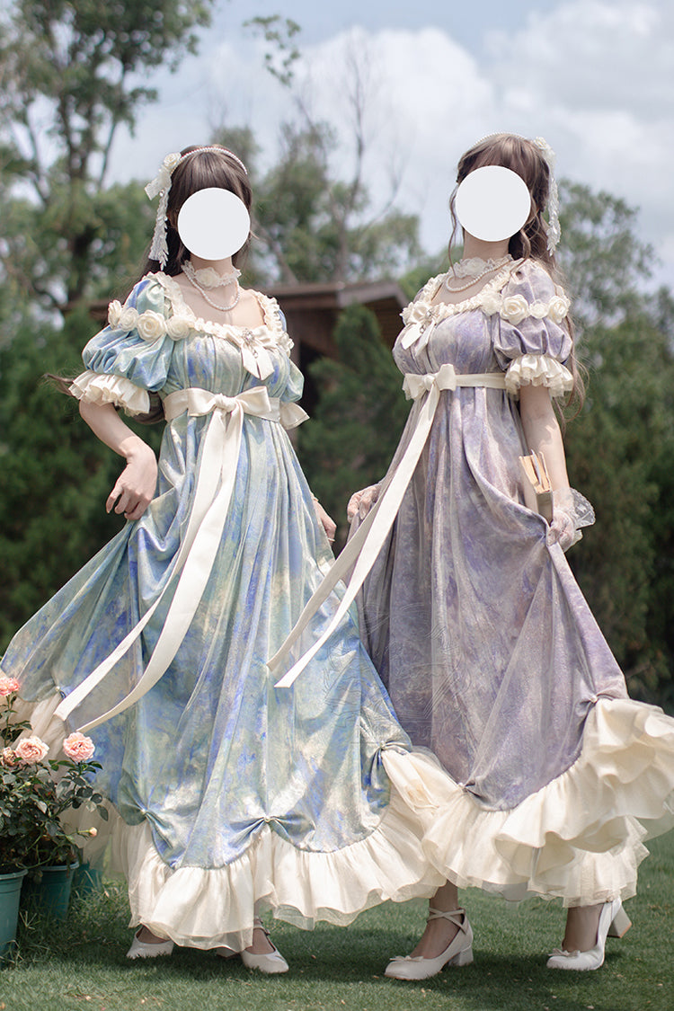 Sweet Lolita Dress - Oil Painting Sun And Moon Poem, Purple, Short Version, Long Version - additional product view 3
