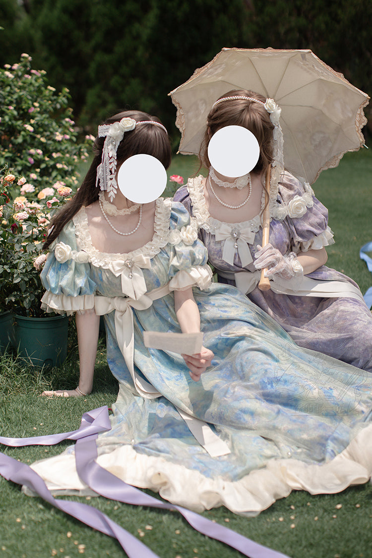 Sweet Lolita Dress - Oil Painting Sun And Moon Poem, Purple, Short Version, Long Version - additional product view 4