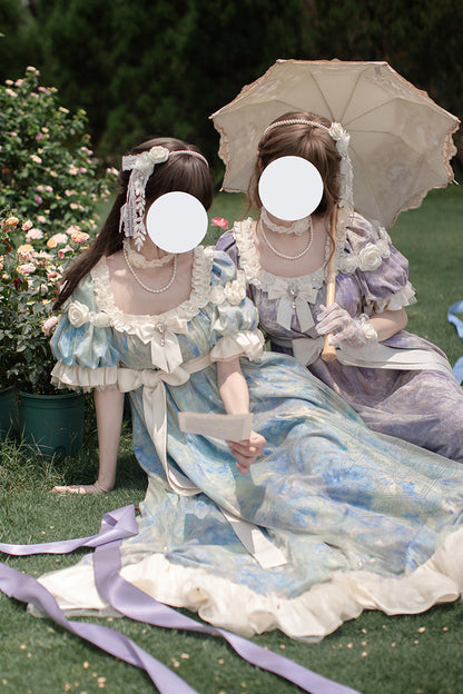 Sweet Lolita Dress - Oil Painting Sun And Moon Poem, Purple, Short Version, Long Version - additional product view 4