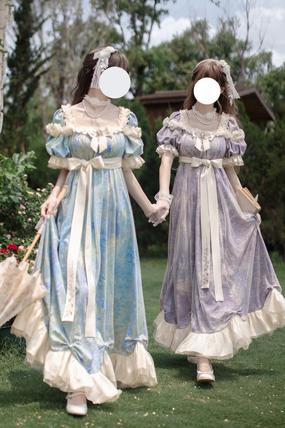 Sweet Lolita Dress - Oil Painting Sun And Moon Poem, Purple, Short Version, Long Version - additional product view 5