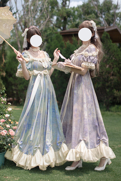 Sweet Lolita Dress - Oil Painting Sun And Moon Poem, Purple, Short Version, Long Version - additional product view 6