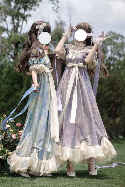 Sweet Lolita Dress - Oil Painting Sun And Moon Poem, Purple, Short Version, Long Version - additional product view 7