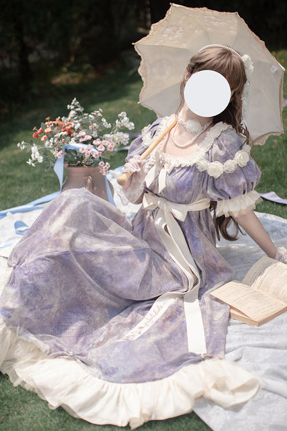 Sweet Lolita Dress - Oil Painting Sun And Moon Poem, Purple, Short Version, Long Version - additional product view 8