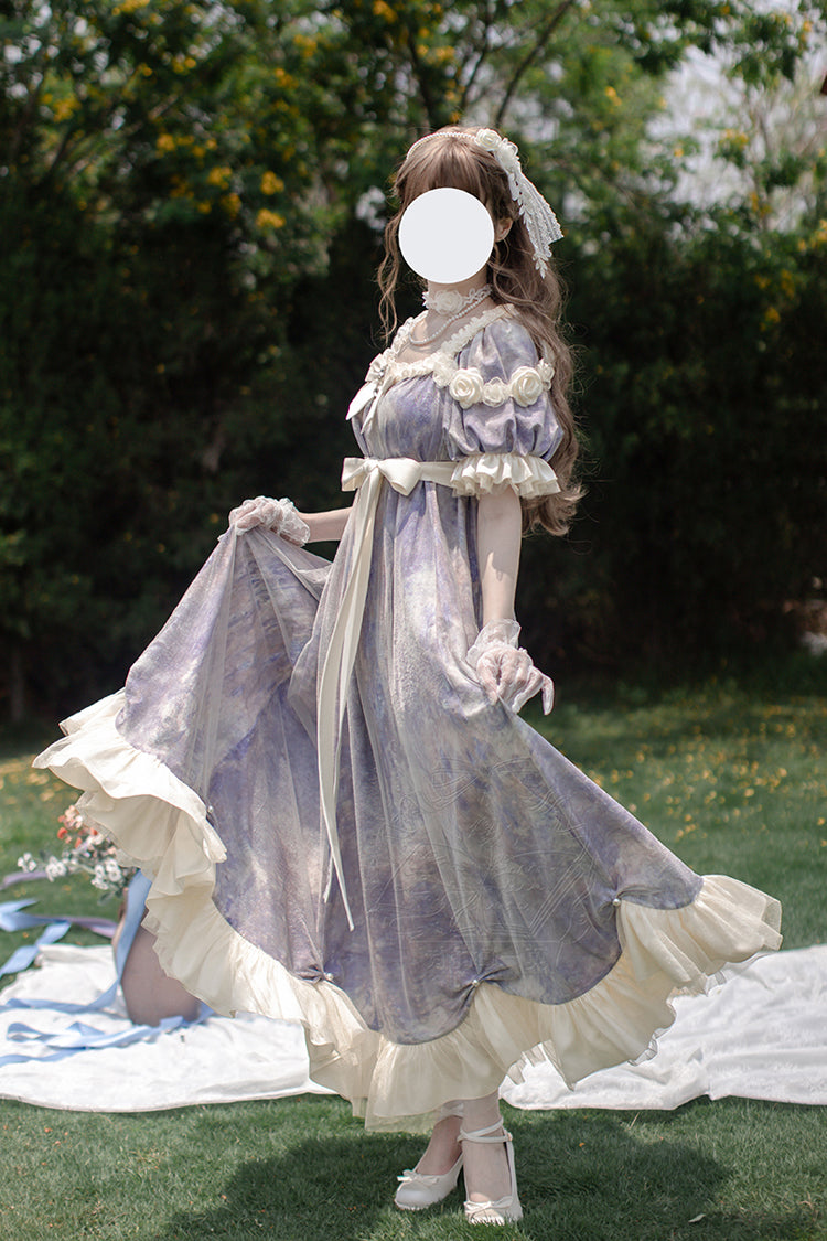 Sweet Lolita Dress - Oil Painting Sun And Moon Poem, Purple, Short Version, Long Version - additional product view 9