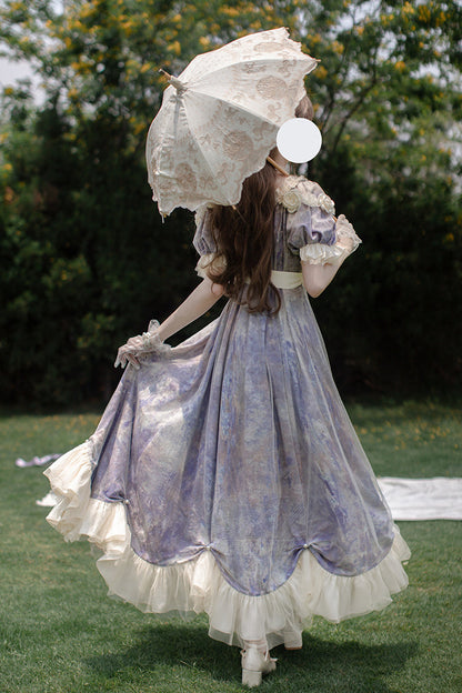 Sweet Lolita Dress - Oil Painting Sun And Moon Poem, Purple, Short Version, Long Version - additional product view 10