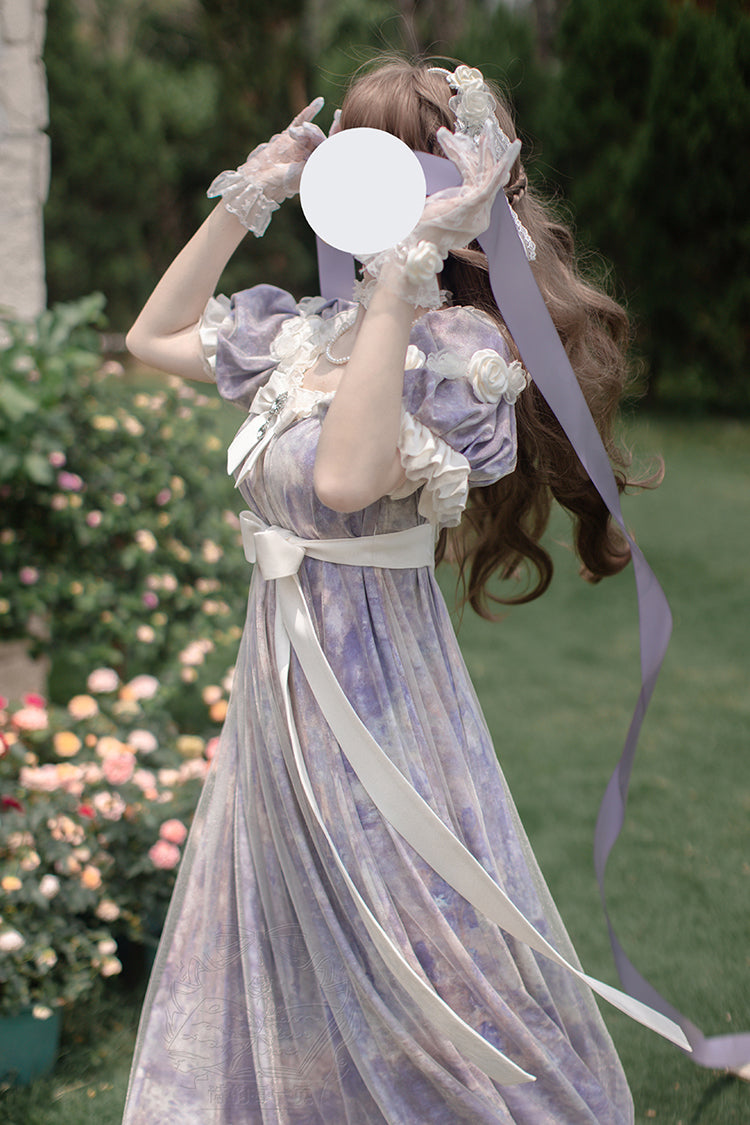 Sweet Lolita Dress - Oil Painting Sun And Moon Poem, Purple, Short Version, Long Version - additional product view 11