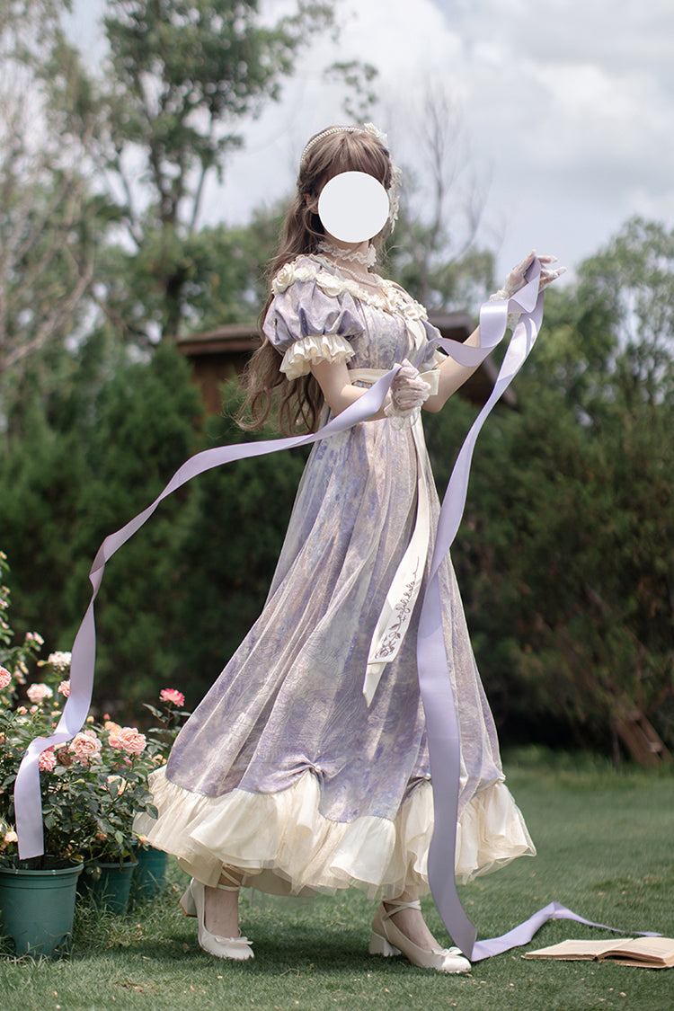 Sweet Lolita Dress - Oil Painting Sun And Moon Poem, Purple, Short Version, Long Version - additional product view 12